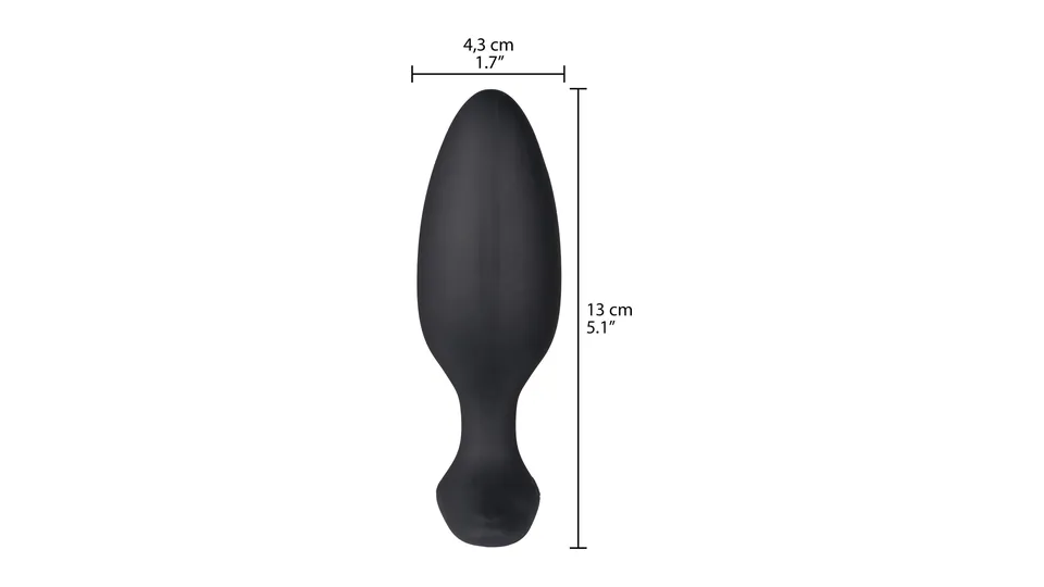 Lovense Hush 2 (mittel) Erfahrungen: Maßskizze von Sinful mit 13 cm Länge und 4,3 cm Breite